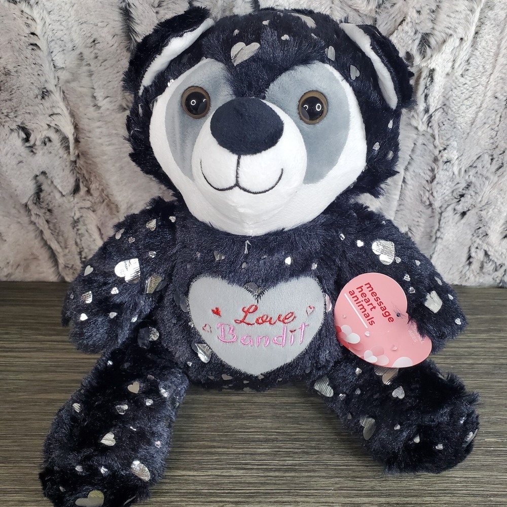 Homerbest Plush Black 9" Raccoon‎ / Fox Love Bandit Message Heart Metallic  Fur